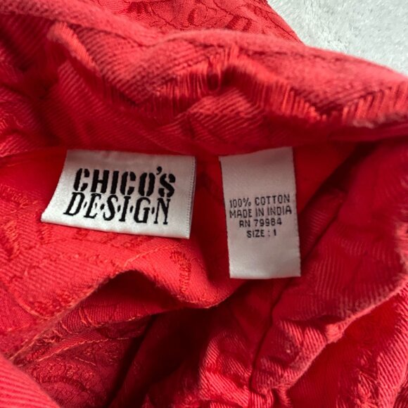 Chico's Design Womens Red Embroidered Cotton Jacket Size 1 Button Front Casual - Picture 3 of 9